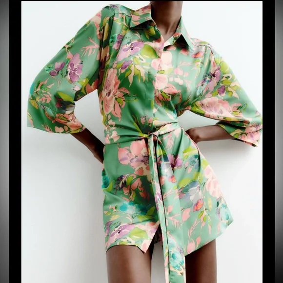 satin effect shirt dress XXS / Petrol TEXTURED SATIN SHIRT DRESS